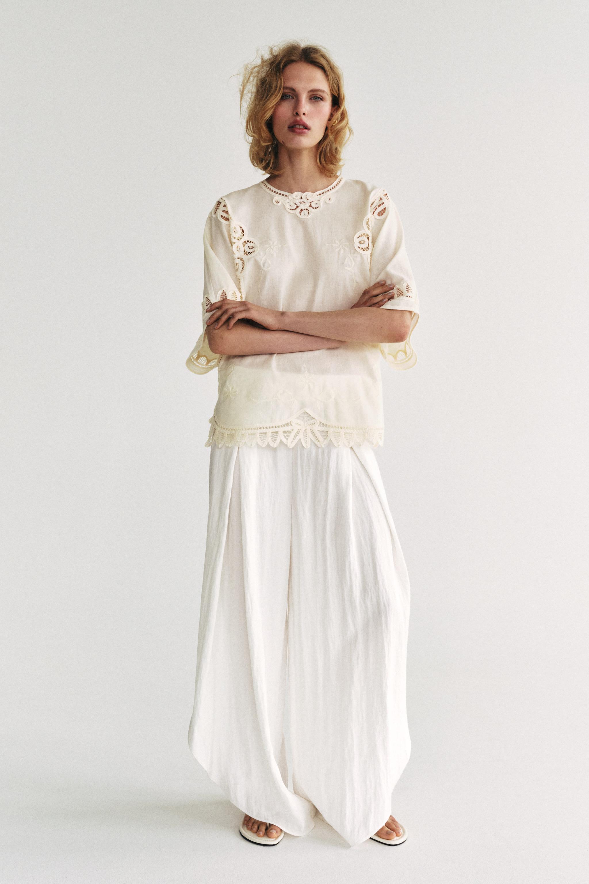 LINEN BLEND EMBROIDERED BLOUSE ZW COLLECTION